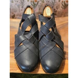 Cobb Hill Leather Strappy Block‎ Heel Sandals Navy Blue Women's Size  8